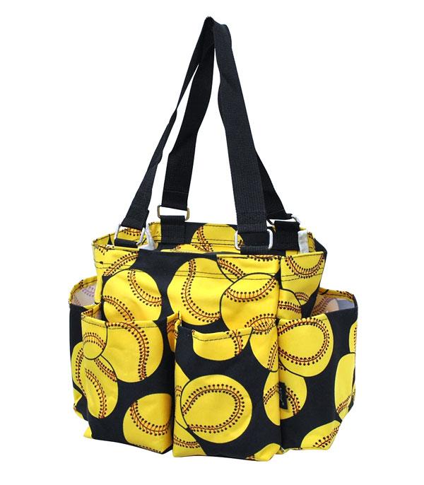 Softball Print Multi Pocket Organize Tote