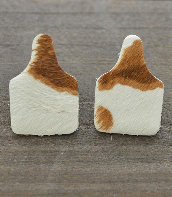 Cowhide Cattle Tag Post Earrings