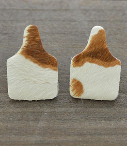 Cowhide Cattle Tag Post Earrings