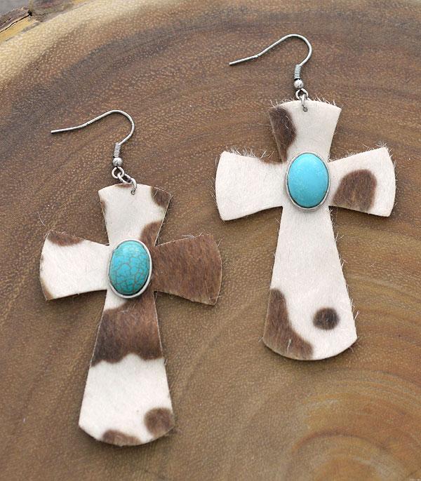 Animal Print Turquoise Cross Earrings