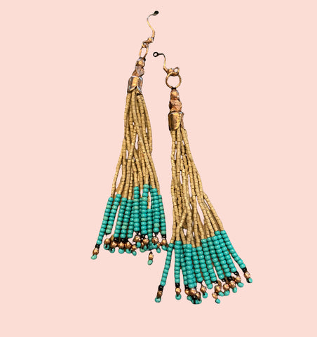 teal and grey bead earrings