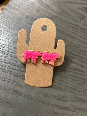 Hot pink cow earrings