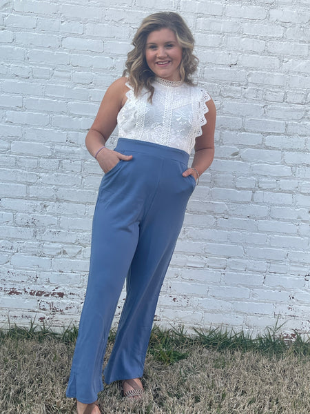 Lace and blue jumpsuit