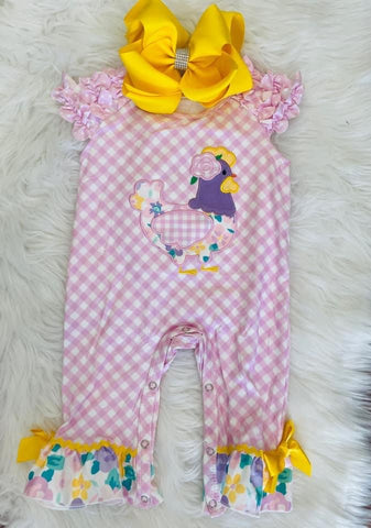 Kids pink checkered chicken outfit
